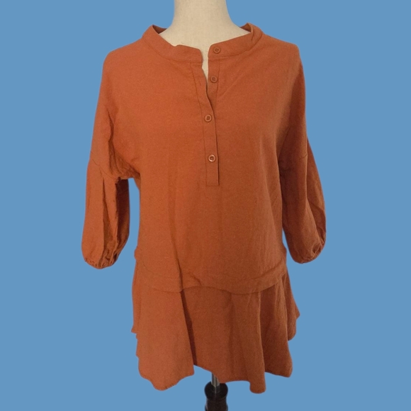 Unbranded Tops - Elegant Rust Button-Up 3/4th Sleeve Tunic Top